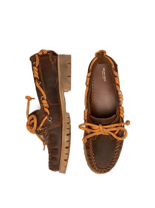 Mocassini da donna Cruise in camoscio cerato marrone con lacci da trekking Golden Goose | GWF01048.F008192.55372LIGHT BROWN